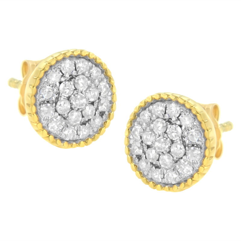 10K Yellow Gold Plated .925 Sterling Silver 1/2 cttw Diamond Floral Cluster Milgrained Stud Earring (I-J Color, I2-I3 Clarity)