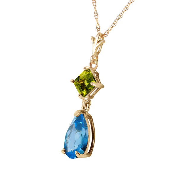 2 Carat 14K Solid Yellow Gold Fresh Waters Blue Topaz Peridot Necklace