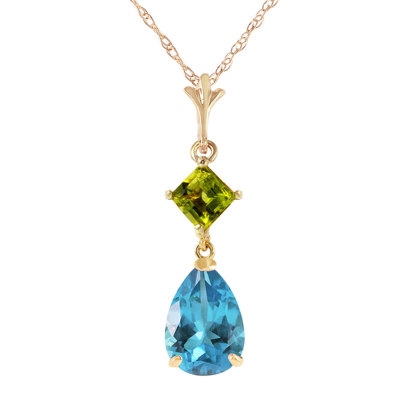2 Carat 14K Solid Yellow Gold Fresh Waters Blue Topaz Peridot Necklace