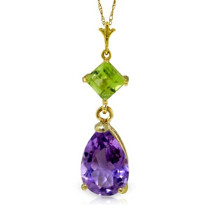 2 Carat 14K Solid Yellow Gold Necklace Purple Amethyst Peridot