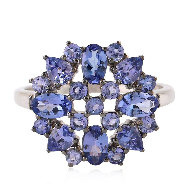 Cluster Ring Natural Tanzanite Sterling Silver Fashion Jewelry