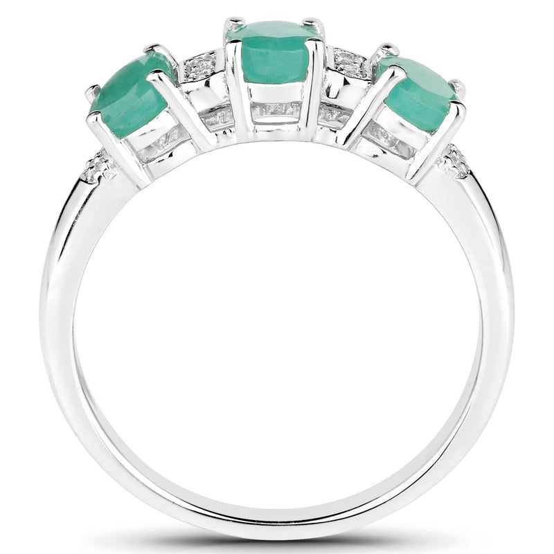 0.90 Carat Genuine Emerald and White Topaz .925 Sterling Silver Ring