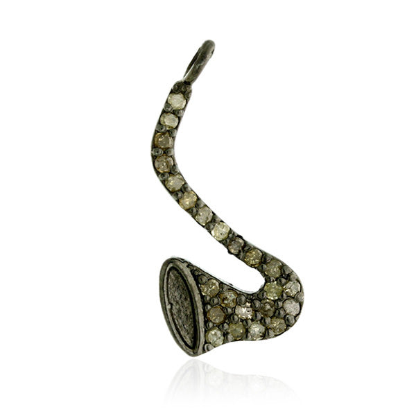 Trumpet Charm Pendant 0.35 ct Pave Diamond .925 Sterling Silver Jewelry
