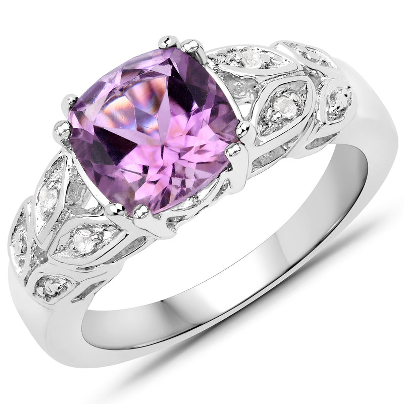 1.84 Carat Genuine Amethyst and White Topaz .925 Sterling Silver Ring
