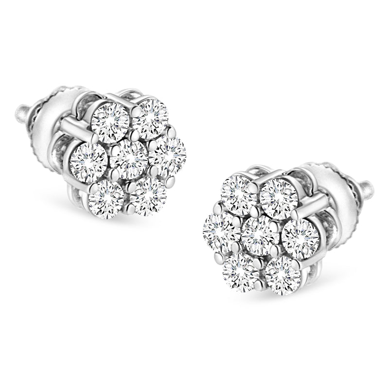 14K White Gold 1/2 cttw Round-Cut Diamond Floral Stud Earrings (I-J Color, SI2-I1 Clarity)