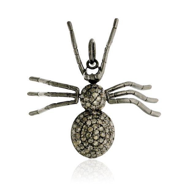 Halloween Gift Pave Diamond Spider Pendant 925 Sterling Silver Jewelry