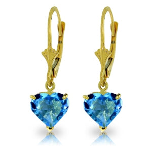 3.25 Carat 14K Solid Yellow Gold Leverback Earrings Natural Blue Topaz