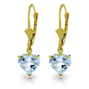 3.05 Carat 14K Solid Yellow Gold Leverback Earrings Natural Aquamarine