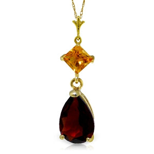 2 Carat 14K Solid Yellow Gold Necklace Citrine Garnet