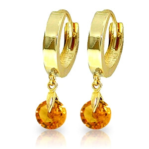1.6 Carat 14K Solid Yellow Gold Hoop Earrings Natural Citrine