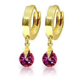 2 Carat 14K Solid Yellow Gold Hoop Earrings Natural Pink Topaz