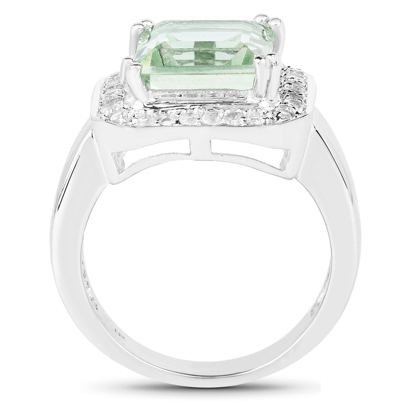 5.21 Carat Genuine Green Amethyst and White Topaz .925 Sterling Silver Ring