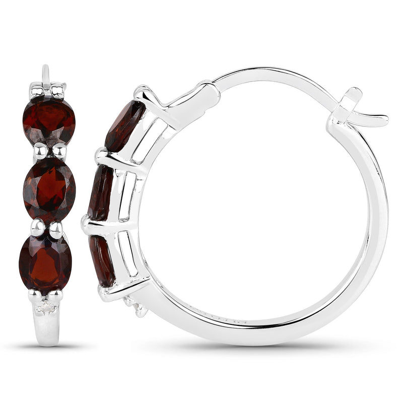 2.71 Carat Genuine Garnet and White Diamond .925 Sterling Silver Earrings