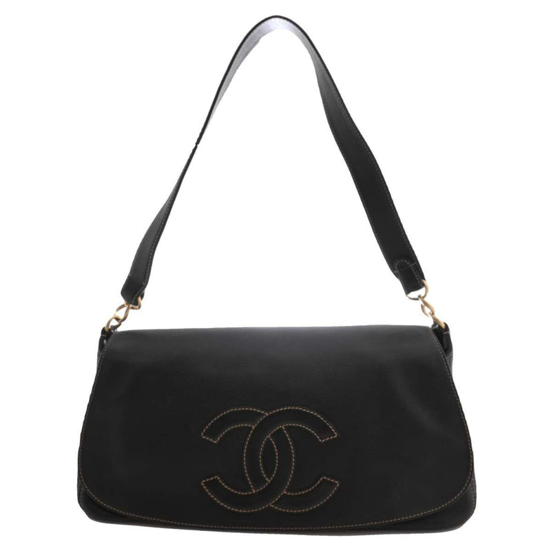 Chanel Womens Leather Shoulder Bag Black