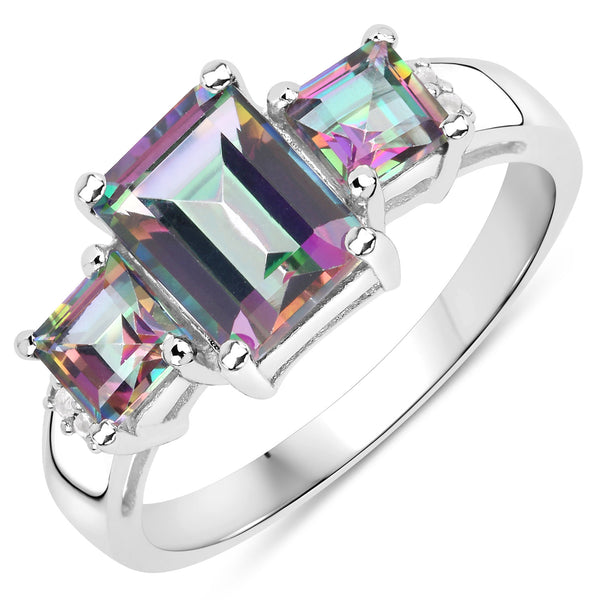 3.02 Carat Genuine Rainbow Quartz and White Topaz .925 Sterling Silver Ring