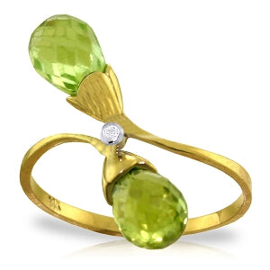 2.52 Carat 14K Solid Yellow Gold Ring Diamond Briolette Peridot