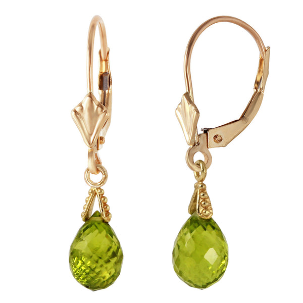 4.5 Carat 14K Solid Yellow Gold Leverback Earrings Briolette Peridot