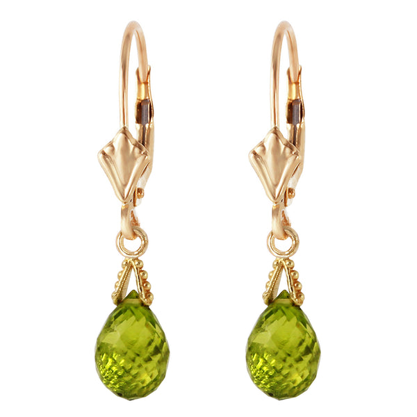 4.5 Carat 14K Solid Yellow Gold Leverback Earrings Briolette Peridot