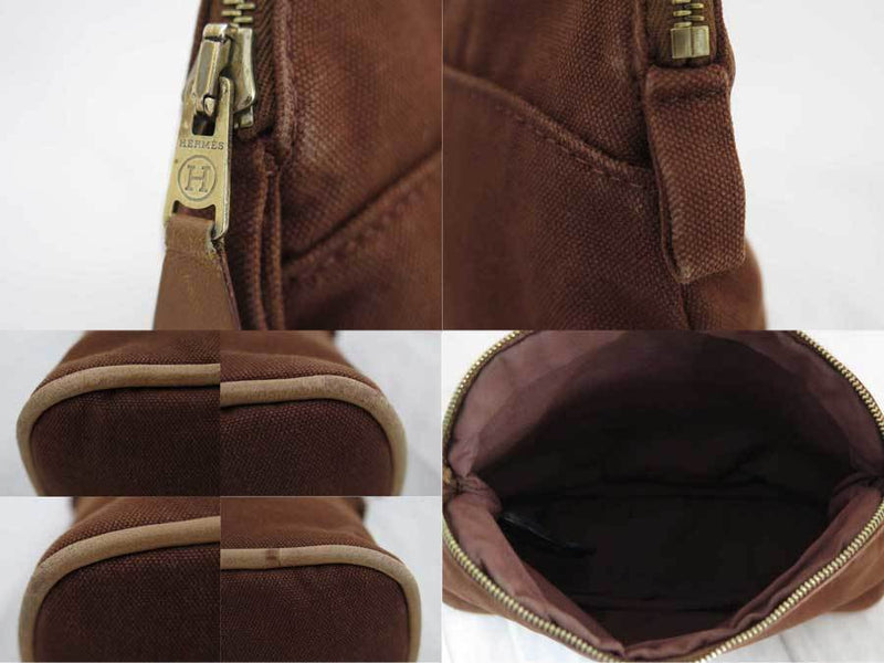 Hermes HERMES Multi-Case Bored Pouch Brown Gold Metal Fittings Cotton Makeup Womens Mens
