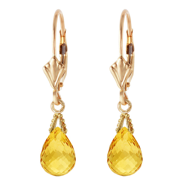 2.5 Carat 14K Solid Yellow Gold Leverback Earrings Briolette Citrine