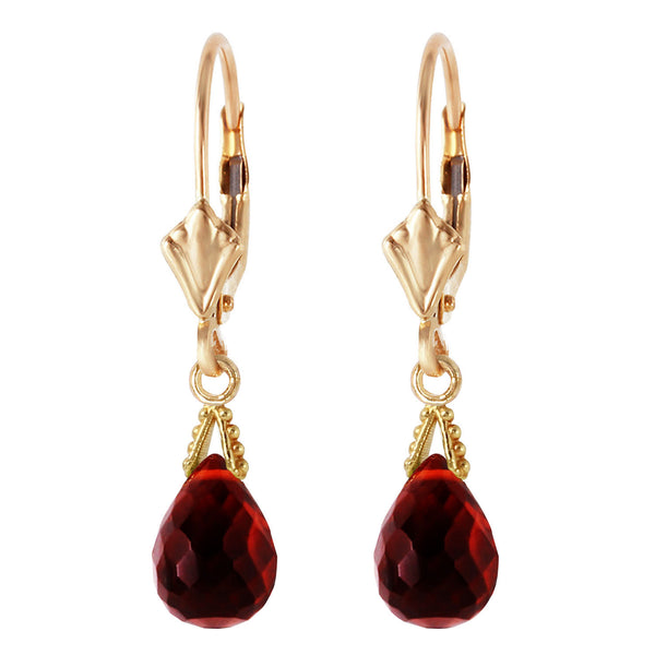 4.5 Carat 14K Solid Yellow Gold Leverback Earrings Briolette Garnet