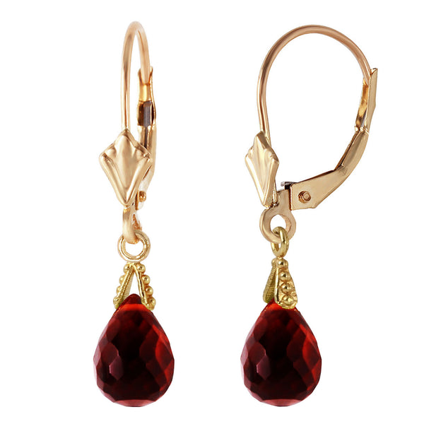 4.5 Carat 14K Solid Yellow Gold Leverback Earrings Briolette Garnet