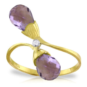 2.52 Carat 14K Solid Yellow Gold Ring Diamond Briolette Purple Amethyst