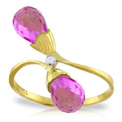 2.52 Carat 14K Solid Yellow Gold Ring Diamond Briolette Pink Topaz