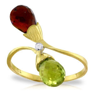 2.52 Carat 14K Solid Yellow Gold Ring Diamond Briolette Garnet, Citrine