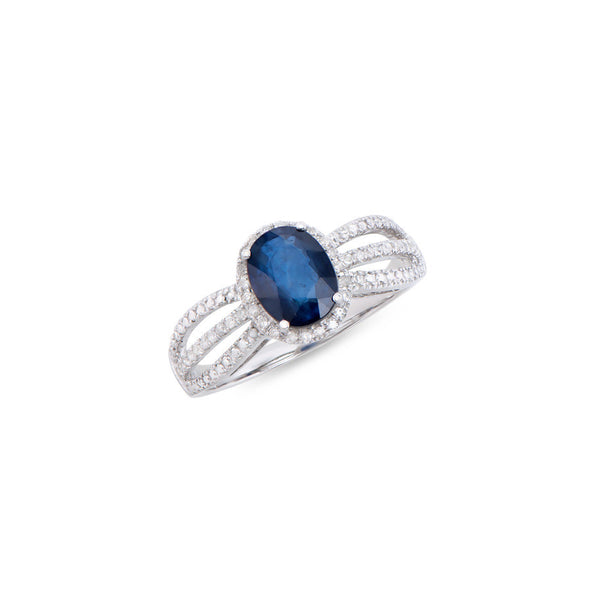 1.68 CTS CERTIFIED DIAMONDS & BLUE SAPPHIRE 14K WHITE GOLD DESIGNER RING SIZE 7.5