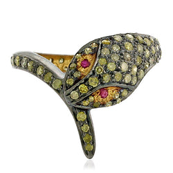 Handmade Gemstone Diamond Snake Wrap Design Ring 925 Silver