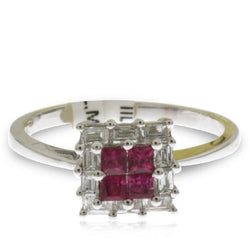 Diamond Ruby Square Shape Fine Ring 18k White Gold Jewelry