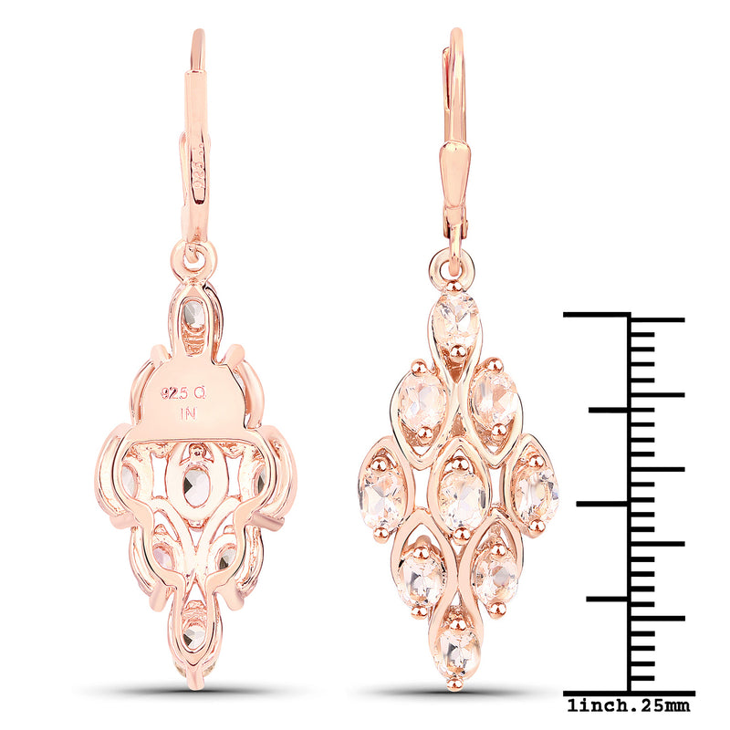 18K Rose Gold Plated 2.70 Carat Genuine Morganite .925 Sterling Silver Earrings