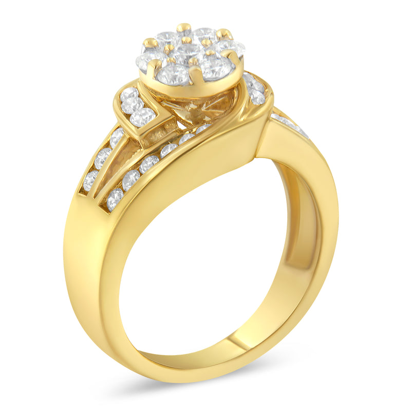 10k Yellow Gold 1ct TDW Diamond Cluster Swirl Ring (H-ISI2-I1)