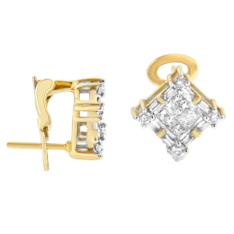 14K Yellow Gold 1 cttw Round Baguette and Princess Cut Diamond Earrings (H-I SI1-SI2)