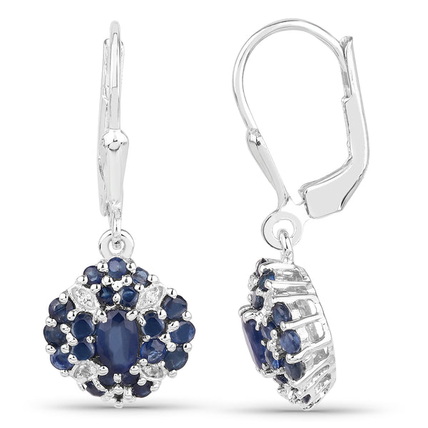 1.54 Carat Genuine Blue Sapphire & White Topaz .925 Sterling Silver Earrings