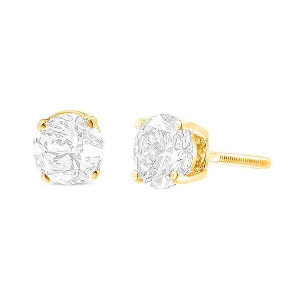 10K Yellow Gold over .925 Sterling Silver 1.00 Cttw Round Brilliant-Cut Diamond Classic 4-Prong Stud Earrings with Screw Backs (J-K Color, I2-I3 Clarity)