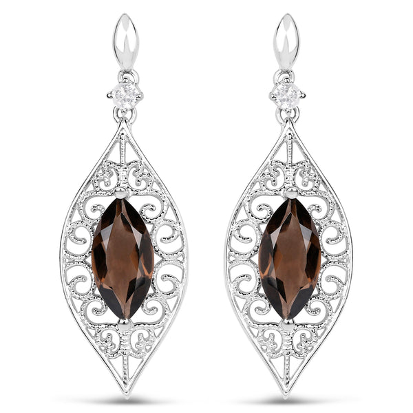 5.09 Carat Genuine Smoky Quartz And White Topaz .925 Sterling Silver Earrings