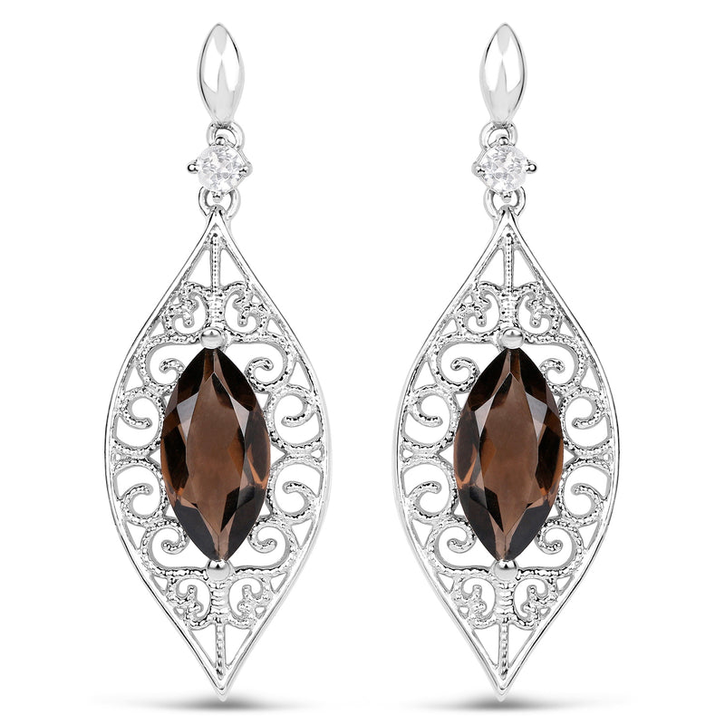 5.09 Carat Genuine Smoky Quartz And White Topaz .925 Sterling Silver Earrings