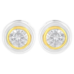 10K Yellow & White Two-Tone Gold 1/5 Cttw Round Brilliant-Cut Near Colorless Diamond Bezel-Set Stud Earrings with Screw Backs (J-K Color, I1-I2 Clarity)