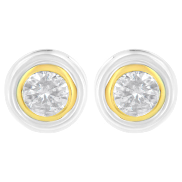 10K Yellow & White Two-Tone Gold 1/5 Cttw Round Brilliant-Cut Near Colorless Diamond Bezel-Set Stud Earrings with Screw Backs (J-K Color, I1-I2 Clarity)