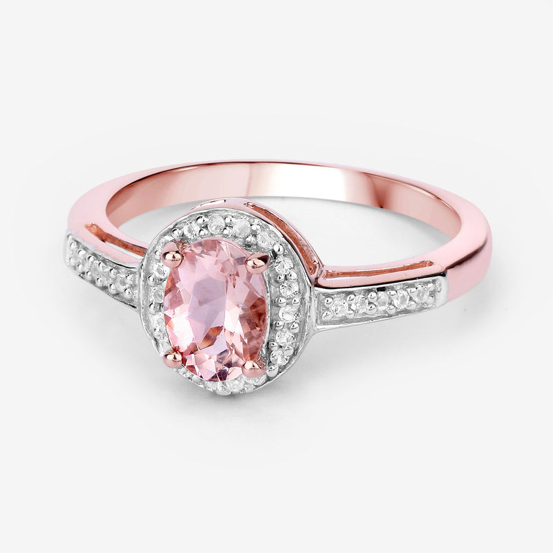 0.81 Carat Genuine Morganite and White Topaz .925 Sterling Silver Ring