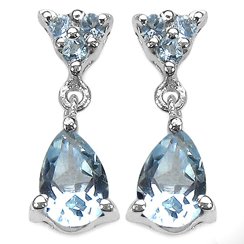 0.91 Carat Genuine Aquamarine & White Topaz .925 Sterling Silver Earrings