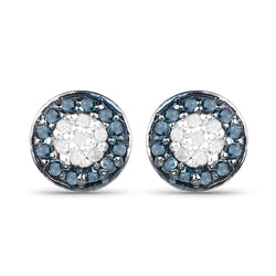 0.20 Carat Genuine Blue Diamond and White Diamond .925 Sterling Silver Earrings