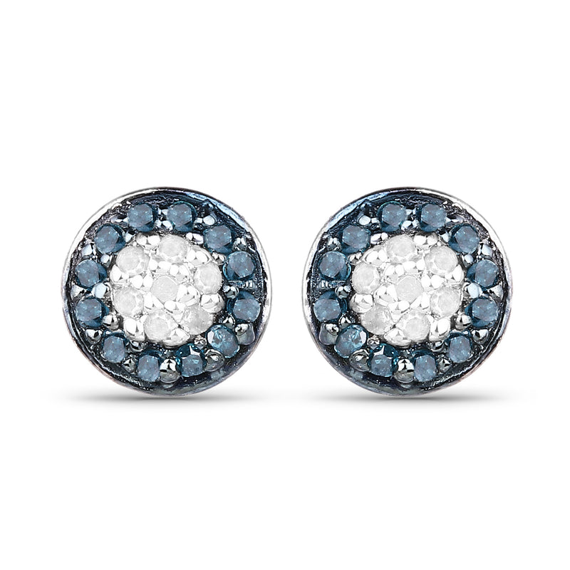 0.20 Carat Genuine Blue Diamond and White Diamond .925 Sterling Silver Earrings