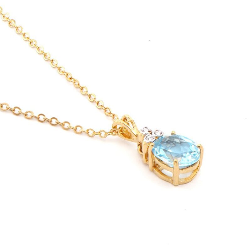 4.38 CTS BLUE TOPAZ & DIAMONDS 18K GOLD PLATED DESIGNER  NECKLACE SIZE 18 INCHES