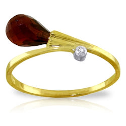1.51 Carat 14K Solid Yellow Gold Ring Diamond Briolette Garnet