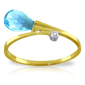 1.51 Carat 14K Solid Yellow Gold Ring Diamond Briolette Blue Topaz