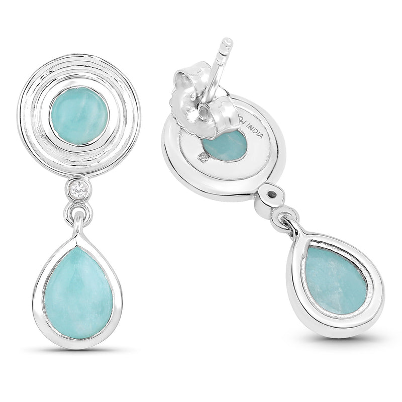 3.13 Carat Genuine Amazonite and White Topaz .925 Sterling Silver Earrings