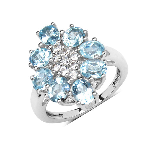 3.55 Carat Genuine Blue Topaz & White Topaz .925 Sterling Silver Ring